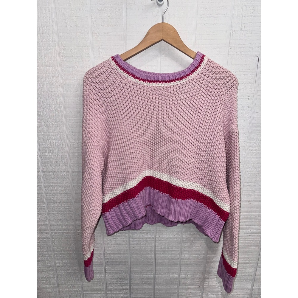 Show Me Your Mumu Adore Stripe Knit Sweater Women Pink Purple Cotton Large